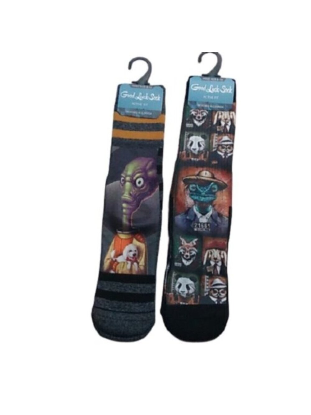 2 Pair Adult Size 8-13 Socks Alien Animal Mugshots, size 8-13